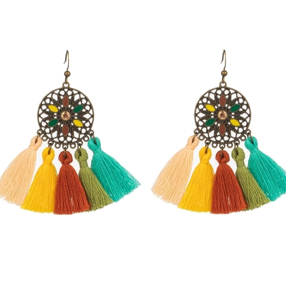 🔹️Rainbow Tassel Bronze-tone Earrings - Picture 6 of 6
